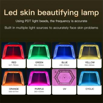 LED Light Therapy Machine Face Care Device, 7 Colors, 232 Light Beads, Nano Steam Spray, with 2 EMS Pads, Foldable, US Plug